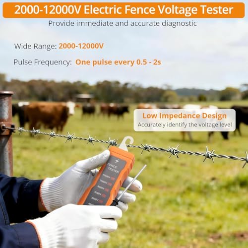 Neoteck 2000-12000V Electric Fence Voltage Tester with 8 Neon Lights | Electric Fence Fault Finder Portable Fence Tester Suitable for Troubleshoot Faults of Ranch and Farm Fences