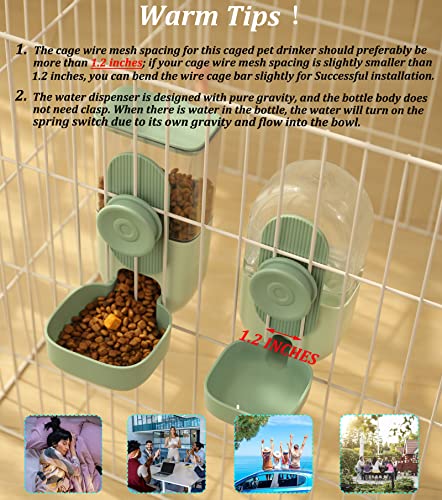 Kenond 35oz Rabbit Food Bowl,Bunny Water Dispenser,Feeders Waterer for Cage | Hanging Auto Ferret Food Water Dispenser, Auto Gravity Pet Feeder and Waterer Set, Cage Cat Food Bowl Dog Feeding Station - color: Green Waterer and Feeder C