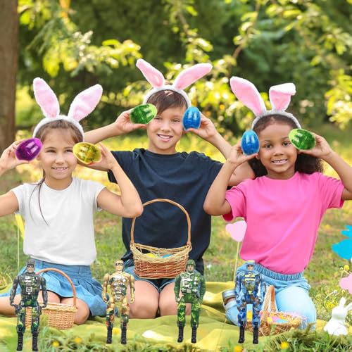 FUNKY WIZARD 4Pack Easter Jumbo Princess Deformation Prefilled Easter Eggs with Toys, Easter Party Favors Gift for for Girls Toddlers Kids Easter Egg Hunt, Classroom Prize Supplies (Soldier) - style: Soldier