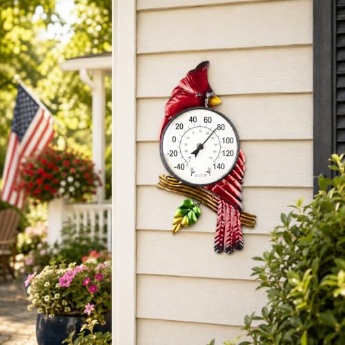 Outdoor Thermometer, Cardinal Thermometer for Patio, Yard, Garden | Large Number Wall Mounted No Battery Needed Waterproof