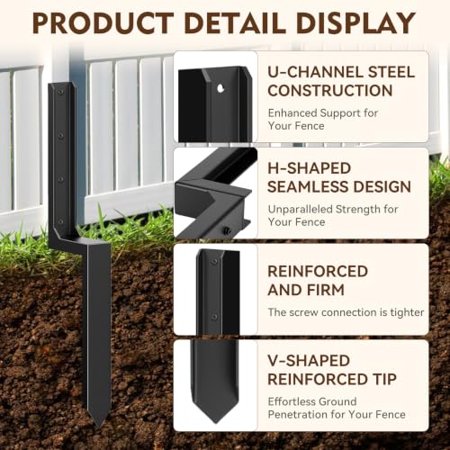 8-Pack Fence Post Saver Kit, 1/8-Inch 11-Gauge Galvanized Steel Ground Anchors, No-Dig Repair Spike for 4x4 & 6x6 Wood Posts, Heavy-Duty H-Shape Stake with Double-Layer Rust Shield