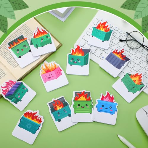 Yinder 24 Pads Fun Sticky Notes Kawaii Dumpster Fire Memo Pad Bulk | Cute Animal Cartoon Designs, Self Adhesive Tabs, Gift for Back to School Veterinary Office, Party Favor Supplies - style: Dumpster