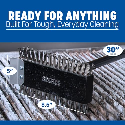 SPARTA 4029000 Stainless Steel Grill Brush, Grill Scraper With Metal Bristles, 30.5 Inches, Black