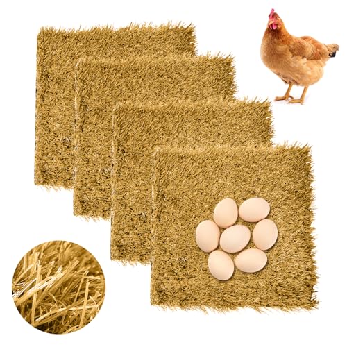 Hamiledyi 4 Pcs Chicken Nesting Pads Artificial Grass Rug Carpet Synthetic Turf Mat 12"x12" Washable Chicken Coop Bedding Laying Garden Lawn Indoor/Outdoor Bedding for Chicken Hen Small Pets(Brown) - size: 4 Pcs Brown