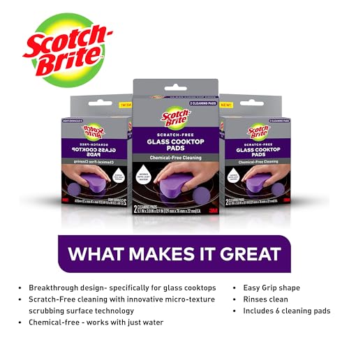 Scotch-Brite Glass Cooktop Pads, Scratch-Free & Non-Abrasive Scrubbers for Glass or Ceramic Stovetops, Cleans Burnt-On Messes with Just Water, Reusable Dishwasher-Safe Design (6 Pads) - size: 6 Pads