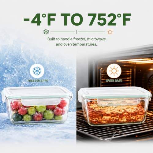 2 Pack Large Glass Storage Containers with Lids 85oz/10.5cup Big Airtight Glass Food Storage Containers for Rotisserie Chicken Watermelon Meal Prep, BPA Free, Freezer Dishwasher Oven Safe - color: green
