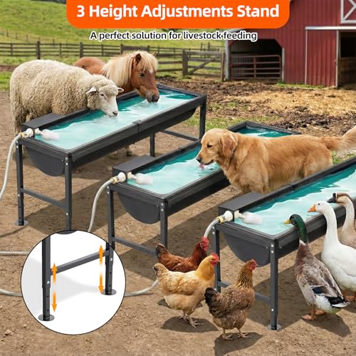 2PCS Automatic Animal Waterer 11 Gallon | Livestock Water Trough with Adjustable Stand, Automatic Water Dispenser with Float Valve, Feeding Goat, Sheep, Horse, Dog - size: 2 PCS