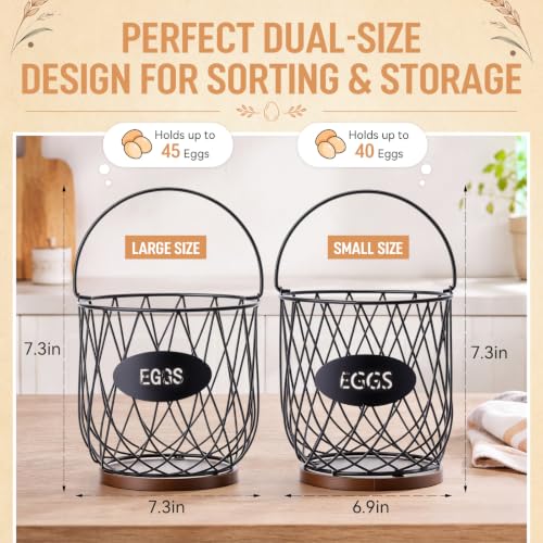 2 Pcs Large Egg Collecting Basket Chicken Egg Basket for Gathering Wire Eggs Collecting Baskets Holds 40 Eggs Each for Farmhouse Countertop Easter Hen Duck Goose Housewife Storage