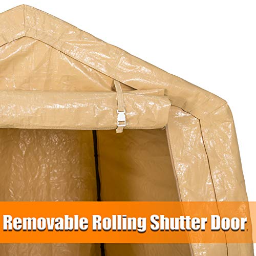 Sunnyglade 8X6' Shed Heavy Duty Storage Shelter with Roll up Door Portable | 8X6 Shed Portable Canopy Storage Shelter with Weatherproof Pe Fabric, Rustless Steel Frame