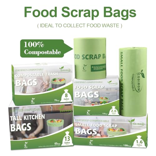 100% Compostable Trash Bags, 8 Gallon, 30 Liter, 0.85 Mils, 70 Count Large Kitchen Food Scrap Compost Bags for Kitchen Step Trash Cans with Europe EN13432 Certified - size: 70 Count (Pack of 1), style: 8 Gallon