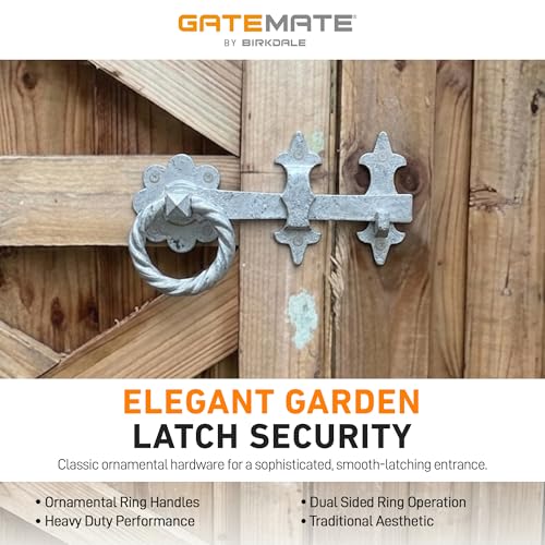 GATEMATE® B5612003 Ornamental Ring Gate Latch | 8" (200mm) Black | Durable and Decorative Gate Hardware | Powder-Coated Finish | Includes Fittings for Easy Installation - color: Dull Black