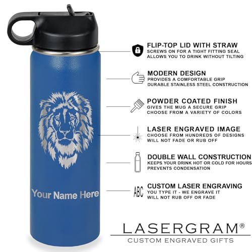 LaserGram Personalized 20oz Water Bottle, Horse (Dark Blue) | Engraved Gift, Vacuum Insulated Stainless Steel, Flip-Top Straw Lid, Laser Engraved With Your Name - color: Dark Blue, size: 20 Ounces