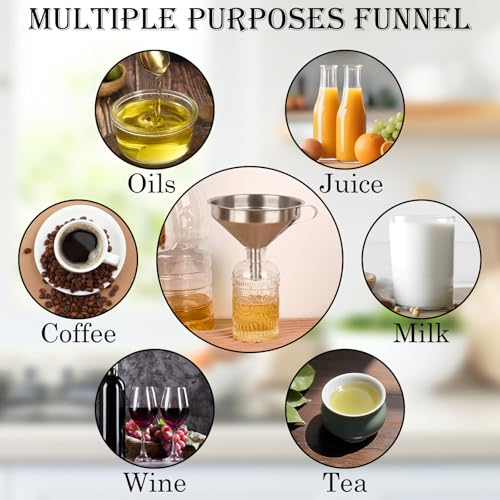 Kitchen Bottling Funnel, 5-inch 304 Stainless Steel Funnel | Funnel with Filter for Conveying Oil,Juice, Wine and Milk, Equipped with Silicone Scraper and 100 Mesh 200 Mesh Filter