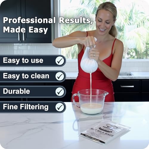 Large Nut Milk Bag - 12x12 Inches, 200 Micron Food Grade Nylon Mesh, Reusable Professional Strainer for Smooth Nut & Seed Milks, Juicing, Yogurt/Cheese/Tofu (1 Pack)