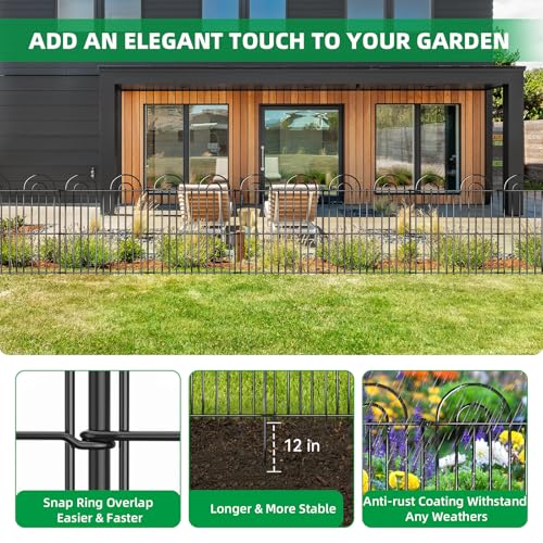 15 Panels No Dig Decorative Garden Fence, 32in(H) X 30ft(L) Tall Dog Fence Outdoor for Yard, Rustproof Metal Wire Garden Fencing Animal Barrier with Ground Stakes, Temporary Fencing for Patio Outdoor - color: Black, size: 15 Pieces, 32in(H) x 30ft(L)