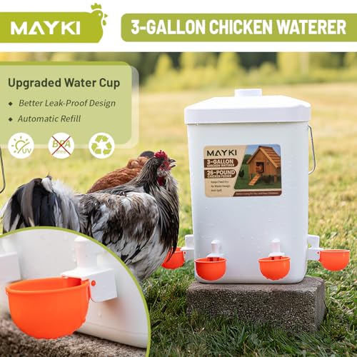 MAYKI Chicken Feeder and Waterer Set and Automatic Chicken Coop Door Solar Powered, Automatic Coop Accessories