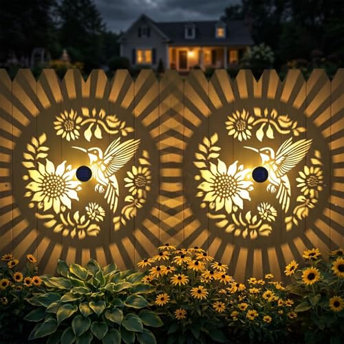Gardsee Solar Fence Lights Outdoor 2 Pack Deck Step Wall Lights Butterfly Metal Waterproof LED Warm Yellow Light for Garden Post Patio Backyard Yard Decor (Black 2) - style: black 2