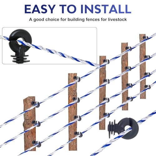 656ft Electric Fence Polywire with 50Pcs Electric Fence Insulators&1 Insulated Sleeve,6 Stainless Steel Strands for Reliable Conductivity&Rust Resistance,Portable Electric Fence Wire Kit for Livestock