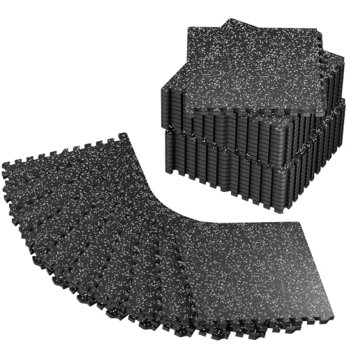 PRAISUN 0.56" Rubber Top Gym Flooring, Heavy Duty Gym Mats for Home Gym | Non-Slip Interlocking Workout Mat, 24 x 24in Large Gym Floor Mat, Protect Floors from Equipment, 120 Sq Ft, Black/Grey - size: 30 Tiles (120 Sq Ft)