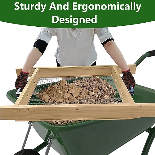 Large Soil Sifter, Dirt Sifter for Gardening, for Use in a Wheelbarrow, Compost Sifter, Garden Sieve for sifting Little Rocks/Top Soil/Leaves/Loam Soil/Sand/Gravel (17.8”×34.5” with Mesh Screen 1/2")