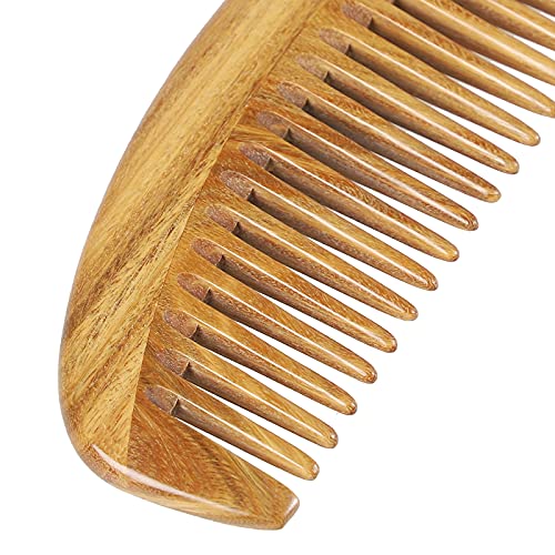 Onedor Handmade 100% Natural Green Sandalwood Hair Combs - Anti-Static Sandalwood Scent Natural Hair Detangler Wooden Comb (Oval Fine Tooth) | Handmade, Curved Palm Grip, Smooth Rounded Teeth, Helps Reduce Static, Less Pulling, Wavy Thick Long Hair, Scalp