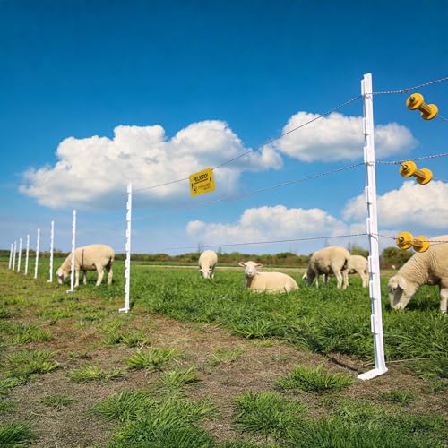 50PCS 48" Plastic Step-in Electric Fence Posts with Clips, White | Temporary Electric Fence Stakes · 8 Integrated Clips · Reinforced Steel Spike · For Garden and Farm & Livestock - color: White-50PCS