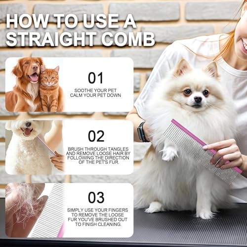 HOP Purple Large Pet Stainless Steel Comb for Dogs&Cats 7.44in/18.9cm | 2-in-1 Fine&Wide Tooth,Dematting Com for Dogs&Cats,Flea Comb,Pet Grooming Tool,Remove Loose Hair Knots Tangles Dirt