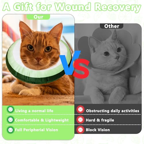 Cat Cone Collar Soft, Adjustable Cat Recovery Cone (Cucumber, L) | Stop Licking, Cute Kitten Donut Collar After Surgery, Elizabethan Collars for Kittens, Lightweight Cats Neck Cones - color: Cucumber, size: Large