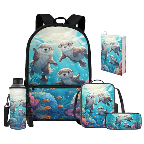 Upetstory Sea Otter Backpack for Kids Girls Boys 6-8 10-12 Elementary School Bag with Lunch Tote Pencil Bag Primary Kindergarten Bookbag Water Bottle Sleeve Book Cover Travel Daypack Hiking - color: Sea Otter