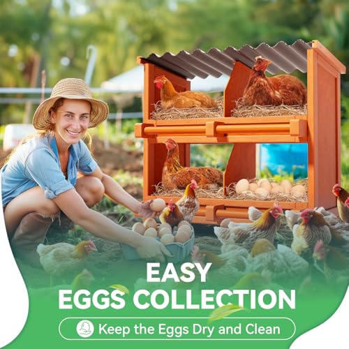 4-Compartment Chicken Nesting Boxes for Laying Eggs, Premium Pine Wood Design Without Sharp Edges, Weather-Resistant Sloped PVC Roof Laying Boxes for Hens, Spacious for Large Breeds