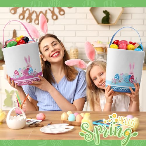 Honeydak 4 Pcs Easter Baskets for Kids Bunny Easter Egg Hunt Bags Canvas Tote Gift Bags Egg Buckets with Handles for Eggs Hunt, Toys, Candy, Gifts Party Favors(Bunny Eggs) - style: Bunny Eggs