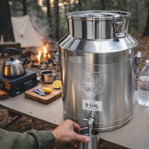 9.3 Gallon 304 Stainless Steel Milk Can with Lid, Heavy Duty Sealed Milk Bucket, Large Metal Storage Container for Milk, Wine, Oil, Water - size: 9.3 Gallon