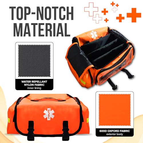 JJ CARE Trauma Bag (287 pcs), Fully Stocked EMT Medical Bag for Professionals, First Aid Emergency Medical Kit, First Responder Kit Essentials with Organizer Pouch
