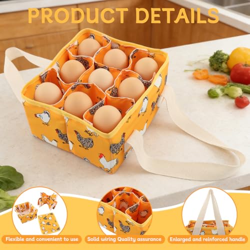 Eggs Collecting Basket, Large Egg Bags with 9 Pouches, Durable Canvas Egg Holder for Duck, Chicken, Goose Eggs(COLOR:Yellow) - color: Yellow