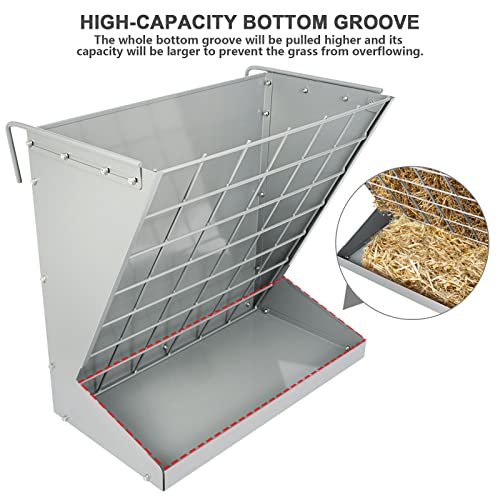 Wall Mount Hay Rack, Metal 2 in 1 Hay and Grain Feeder | Goat Hay Feeder,Livestock Feeder with Adjustable Distance, Hay Feeder for Goats, Sheep, Horse - color: Silver