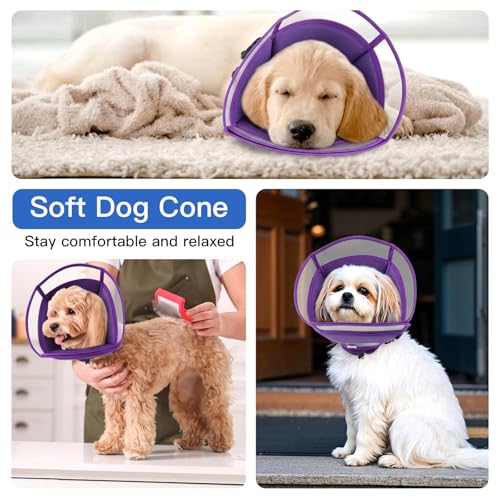 Dog Cone Collar After Surgery to Stop Licking | Adjustable Elizabethan Collar for Neutering, Lightweight Breathable Recovery Neck Cone to Prevent Biting Wounds & Hot Spots (Purple, L) - color: Purple, size: Large