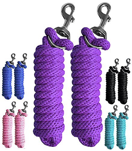 Majestic Ally Pack of 2 Solid Poly Lead Rope for Horses & Livestock – 10 Foot Long and 5/8 inch Thick - Replaceable Heavy-Duty Bolt Snap – Handmade – Soft, Broken in Feel (Purple) - color: Purple