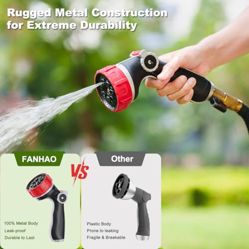 FANHAO Professional Garden Hose Nozzle Heavy Duty Metal, Thumb Control Spray Nozzle with 7 Patterns, High Pressure Water Nozzle with 3 Adjustable Jet Modes for Car Wash, Watering Lawn and Pets