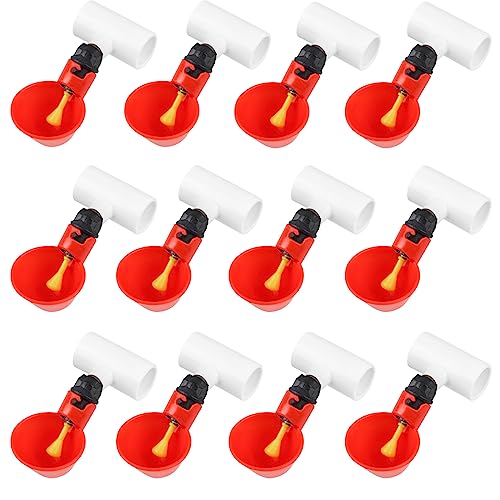 12 Pack Automatic Chicken Waterer Cups, Plastic Chicken Water Feeder Chicken Water Bowls Poultry Water Feeder Kit for Chicks, Duck, Goose, Turkey and Bunny