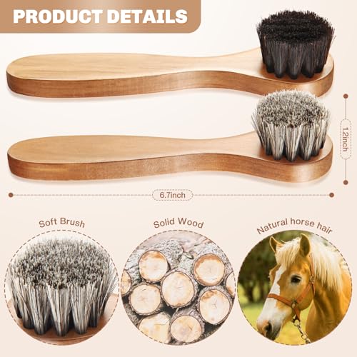 4 Pcs Horsehair Shine Shoes Brush Kit Polish Dauber Applicators Cleaning Leather Shoes Boots Care Brushes Suede Cleaner Brush with Microfiber Shoe Cloth(Wooden Handle B) - style: Wooden Handle B