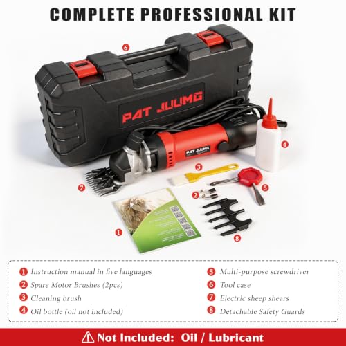 PAT JUUMG 1000W Sheep Shears Electric Farm Livestock Haircut with Blades Professional Animal Clippers 6 Speed Heavy Duty Electric for Thick Horses Sheep Alpacas Goats(Red) - color: Red