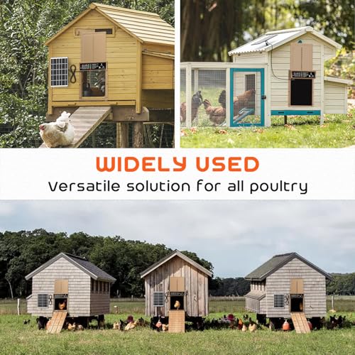 Asfrost Automatic Chicken Coop Door Solar Powered Automatic Chicken Door with Timer & Light Sensor, Anti-Pinch, Durable Aluminum Auto Chicken Door, Charge with 7W Solar Panel & USB - Brown - color: Brown