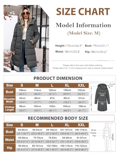 Winter Coats for Women-Puffer Jacket Hooded Warm Winter Long Coat Thickened Down Alternative Jacket Outwear - color: Dark Gray, size: Small