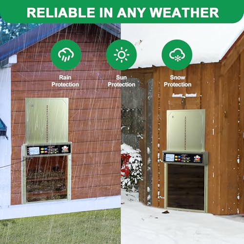 Automatic Chicken Coop Door Solar Powered with Timer, Light Sensor, Remote Control Manual Mode, LCD Display, Aluminum Alloy 4 Auto Modes Wide Size Chicken House Door, Anti-Pinch, USB Backup, Green - color: Sage Green