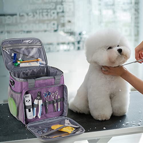 Pet Grooming Bag, Dog Grooming Supplies Organizer Tote Bag, Perfect for Pet Grooming Tool Kit Accessories-Purple - color: Purple
