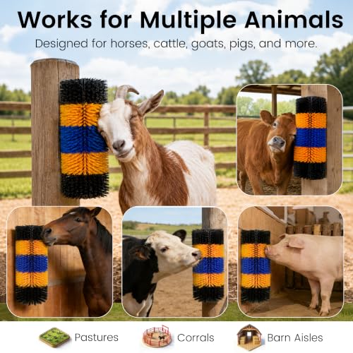 17" x 7.9" Livestock Scratching Brush for Horse, Wall-Mount Grooming and Massage Scratch Brushes for Cow Donkey Goats Horse Sheep, with 8 Screws for Back Itch Relief & Keep Cleaning (1Pcs) - size: 1 Count (Pack of 1)