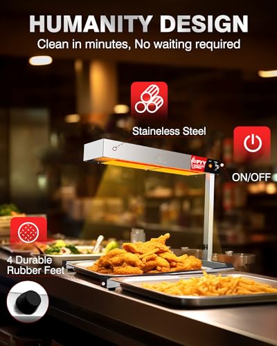 PYY French Fry Warmer - 500W Food Heat Lamp with U Shape Base Stand Stainless Steel Commercial Fry Warmer for French Fries Electric Heating Radiation, Adjustable Height, Silver - size: 18L Adjust Height