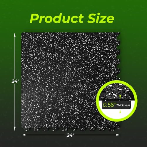 0.56'' Thick 48 Sq Ft Rubber Top High Density EVA Foam Exercise Gym Mats Non-Slip 12 Pcs - Interlocking Puzzle Floor Tiles for Home Gym Heavy Workout Equipment Flooring - 24 x 24in Tile