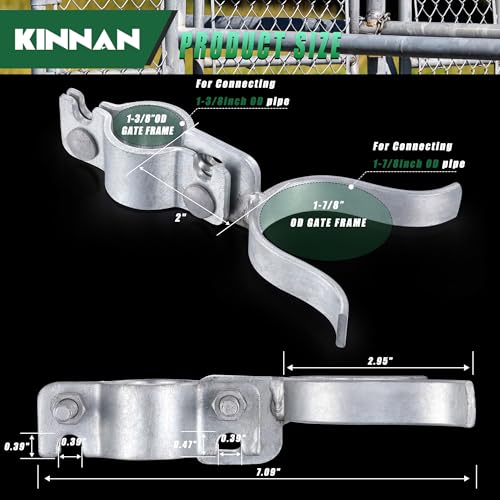 1-3/8" x 1-7/8" Chain Link Fence Fork Latch, KINNAN Gate Fork Latch with Padlock Hole, Galvanized Fence Latch Lock to Gate Post,Bolts & Nuts Included - size: 1-3/8" X 1-7/8"