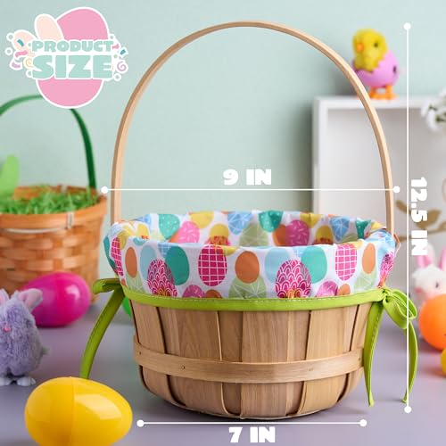 JOYIN Easter Wooden Basket with Liner, Portable Wood Buckets with Folding Handle, Easter Eggs Candies Party Favor Storage Container, Empty Gift Basket for Egg Hunt, Kids Party Treats & Picnic